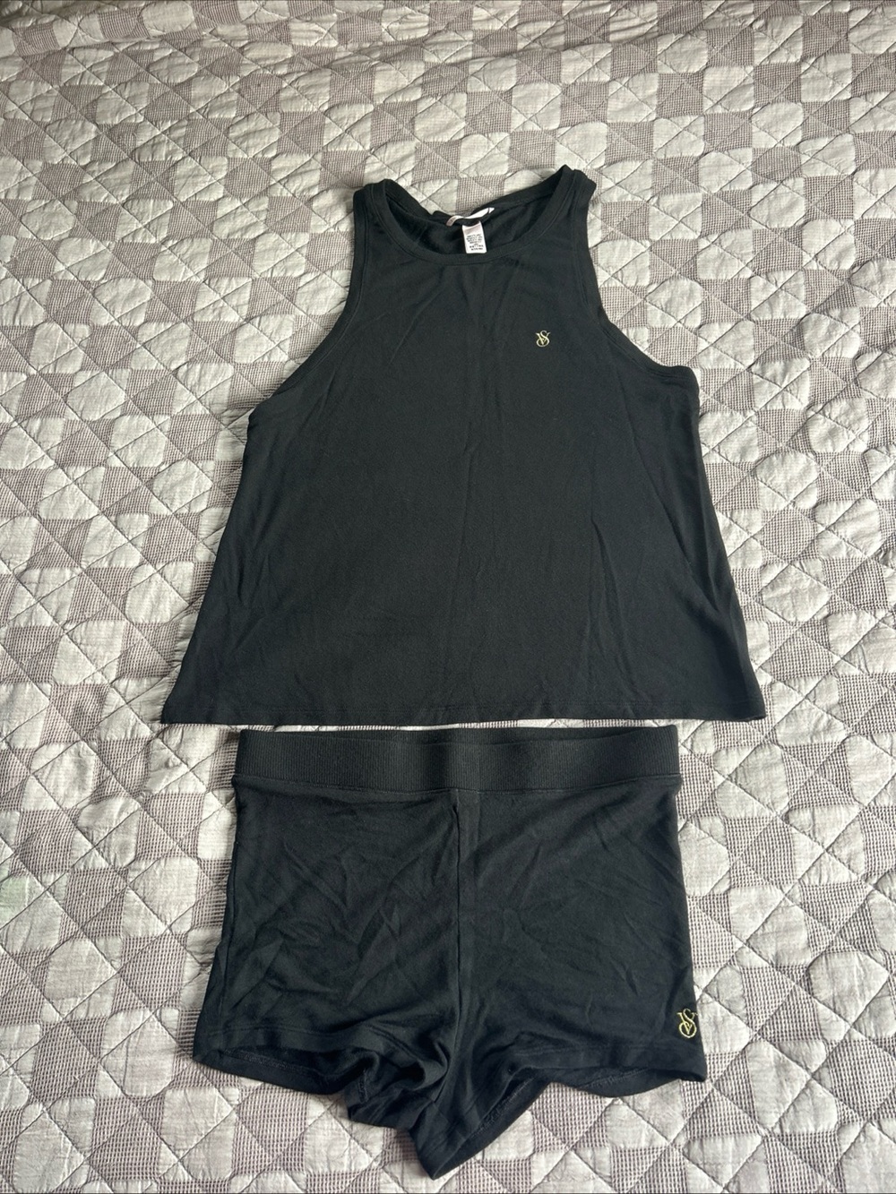 Victoria's Secret Black Lounge Set with Gold Embroidered Logo